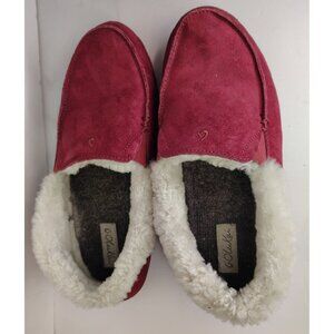 Olukai Women's Size 9 Slipper Ku' Una Shoe, Red Leather Suede, Indoor/Outdoor